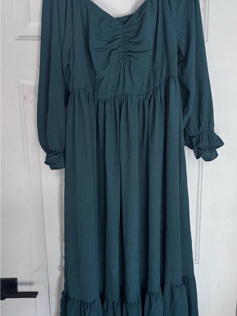 Green Long Sleeve Ruched Maxi Dress